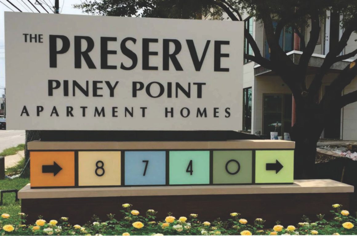 The Preserve Piney Point apartment ID sign